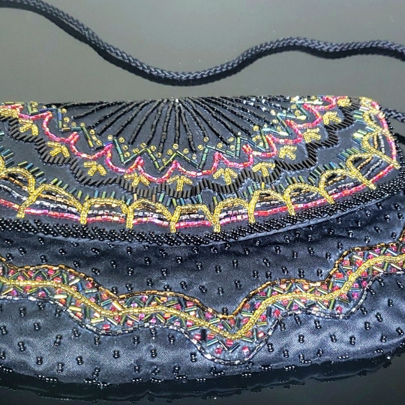 Vintage Art Deco Very So Cute Beaded Black Crossbody Mini Purse. Evening Bags. - Picture 12 of 12